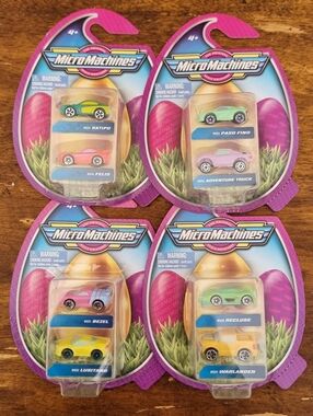 MicroMachines Easter Egg Toy Car 4-Pack — Pink, Yellow, Green, Blue 8 cars Total